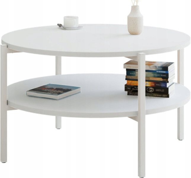 Stolik kawowy okrągły loft z półką 75x75x46 cm metalowy biały 993859
