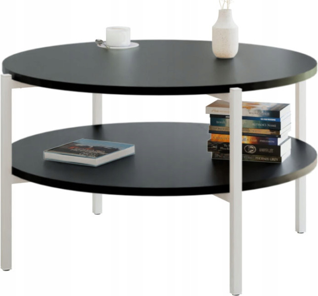 Stolik kawowy okrągły loft z półką 75x75x46 cm metalowy biały 993809