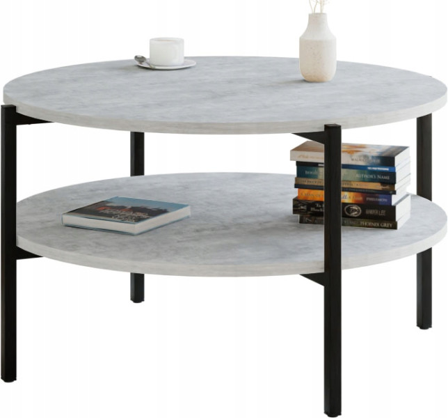 Stolik kawowy okrągły loft z półką 75x75x46 cm metalowy czarny 993796