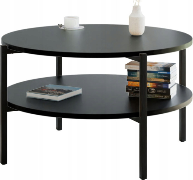 Stolik kawowy okrągły loft z półką 75x75x46 cm metalowy czarny 993833