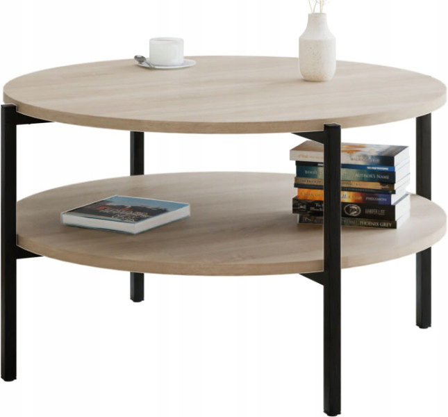 Stolik kawowy okrągły loft z półką 75x75x46 cm metalowy czarny 993868