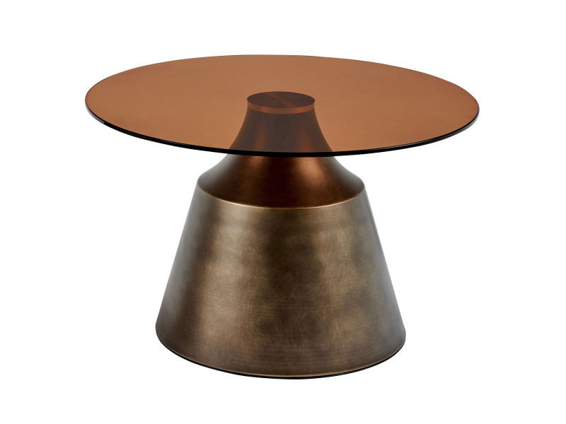 Stolik kawowy okrągły szklany Art Deco 70 cm, brązowy 939892