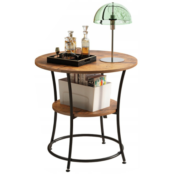 Stolik kawowy okrągły z półką brąz loft 55 cm 742006