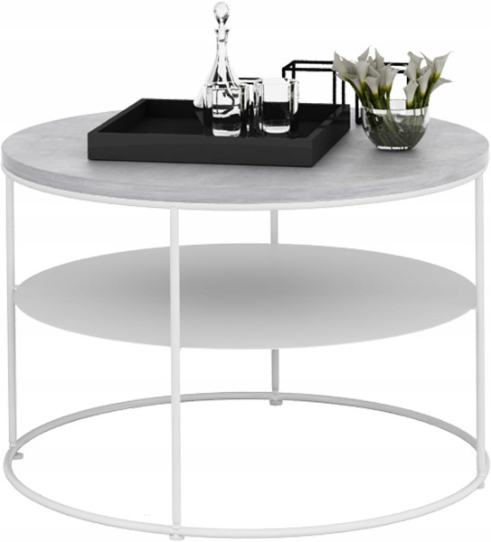 Stolik Kawowy Okrągły z Półką Loft Salon 55x55x37 Biały+Beton Jasny 856186
