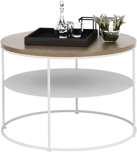 Stolik Kawowy Okrągły z Półką Loft Salon 55x55x37 Biały+Dąb Lancelot 856142