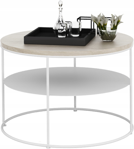 Stolik Kawowy Okrągły z Półką Loft Salon 55x55x37 Biały+Dąb Sonoma 856139