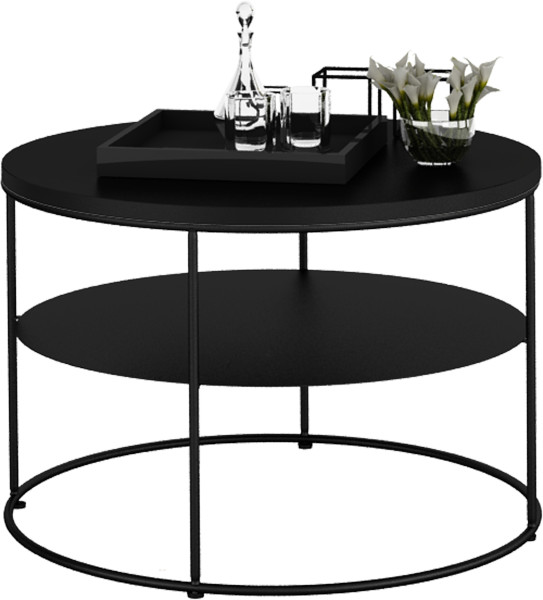 Stolik Kawowy Okrągły z Półką Loft Salon 55x55x37 Czarny+Czarny MiniPearl 856141