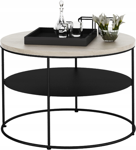 Stolik Kawowy Okrągły z Półką Loft Salon 55x55x37 Czarny+Dąb Sonoma 856114