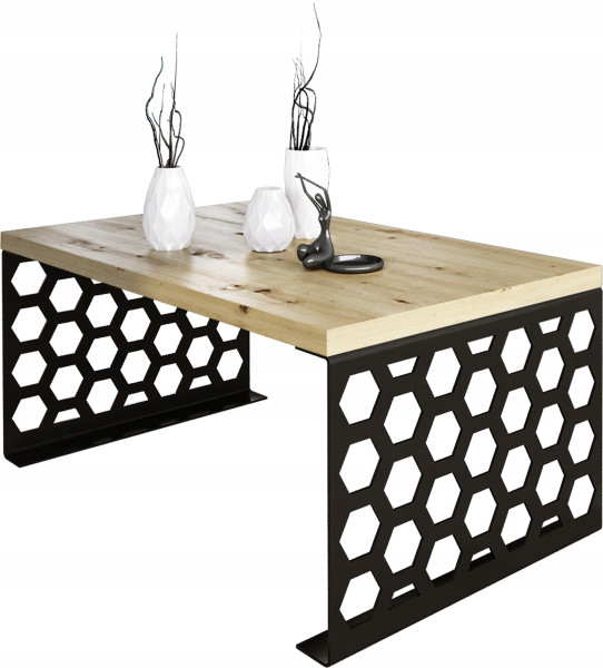 Stolik kawowy Plaster Miodu Nowoczesna Ława Loft Metal Czarny+Dąb Artisan 917152