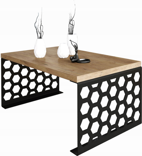Stolik kawowy Plaster Miodu Nowoczesna Ława Loft Metal Czarny+Dąb Lancelot 917125