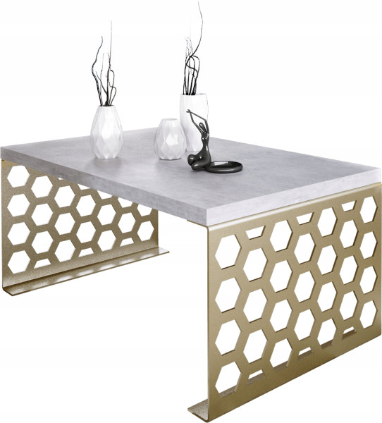 Stolik kawowy Plaster Miodu Nowoczesna Ława Loft Metal Złoty+Beton Jasny 917162