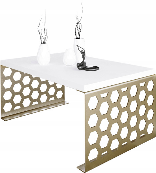 Stolik kawowy Plaster Miodu Nowoczesna Ława Loft Metal Złoty+Biały Mat 917153