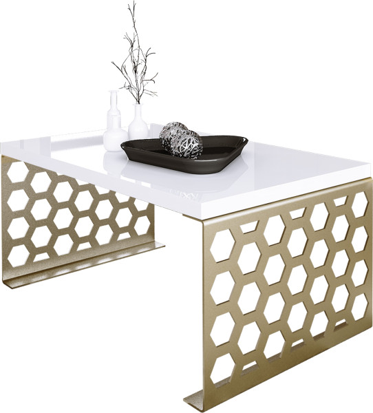 Stolik kawowy Plaster Miodu Nowoczesna Ława Loft Metal Złoty+Biały Połysk 917128