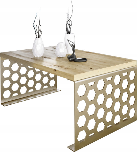 Stolik kawowy Plaster Miodu Nowoczesna Ława Loft Metal Złoty+Dąb Artisan 917159