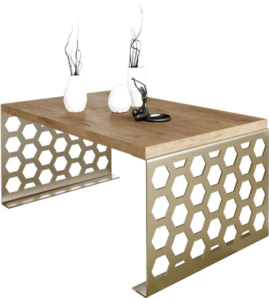Stolik kawowy Plaster Miodu Nowoczesna Ława Loft Metal Złoty+Dąb Lancelot 917119