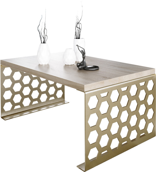 Stolik kawowy Plaster Miodu Nowoczesna Ława Loft Metal Złoty+Dąb Sonoma 917121