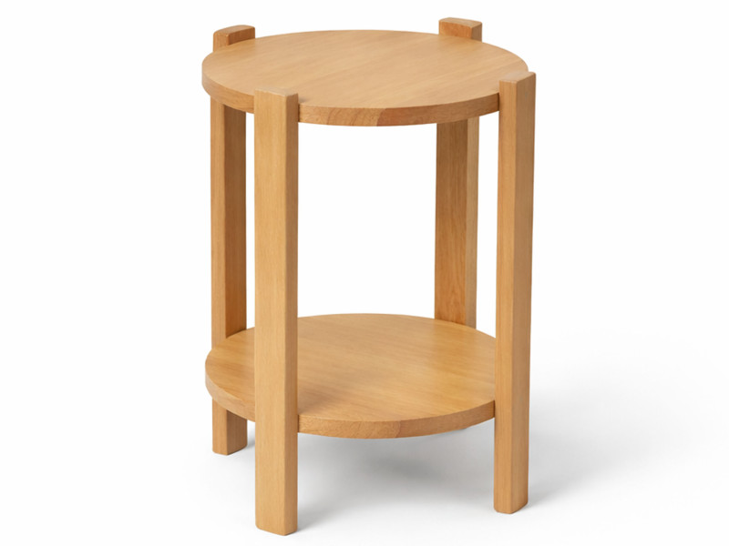 Stolik kawowy Porta okrągły 40 cm z litego drewna z półką, kolor dębowy 782155
