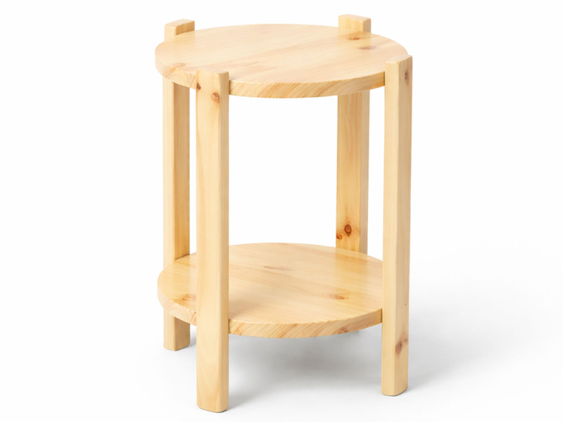 Stolik kawowy Porta okrągły 40 cm z litego drewna z półką, kolor sosnowy 962369