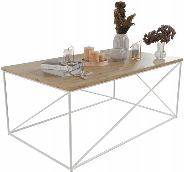 Stolik Kawowy Prostokątny Z Drutu Nowoczesny Salon Loft Biały+Dąb Artisan 852998