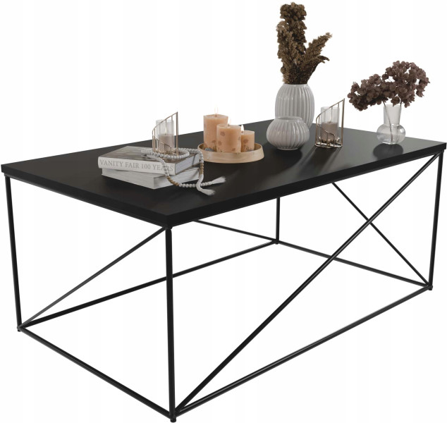 Stolik Kawowy Prostokątny Z Drutu Nowoczesny Salon Loft Czarny+MiniPearl 853015