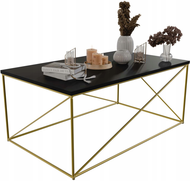 Stolik Kawowy Prostokątny Z Drutu Nowoczesny Salon Loft Złoty+MiniPearl 853023