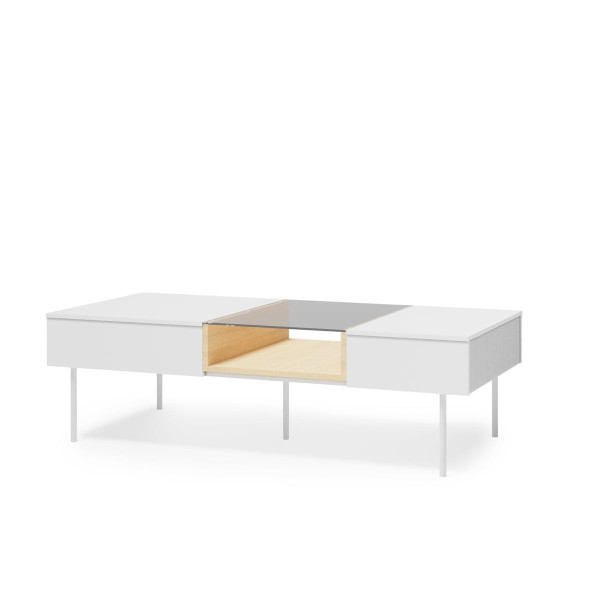 Stolik kawowy przeszklony 2 szuflady LIBA 132x39 cm Biały 1078644