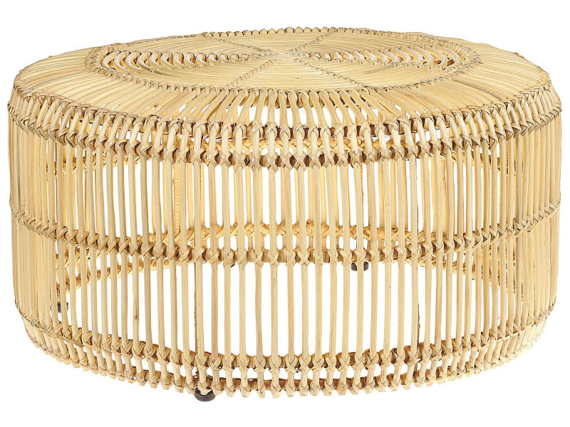 Stolik kawowy rattanowy 84 cm jasne drewno 115242