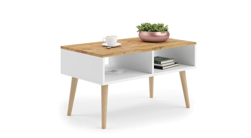 Stolik kawowy Sandi - biały/dąb craft złoty 89043