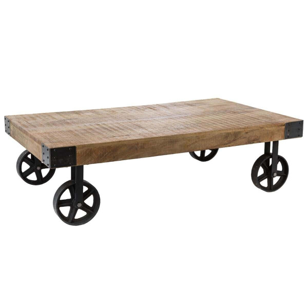 Stolik kawowy Silas drewniany na kółkach 117x70x34 cm ława loft 949546