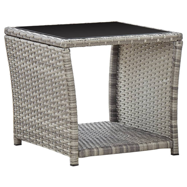 Stolik kawowy, szary, 45x45x40 cm, rattan PE i szkło 630650