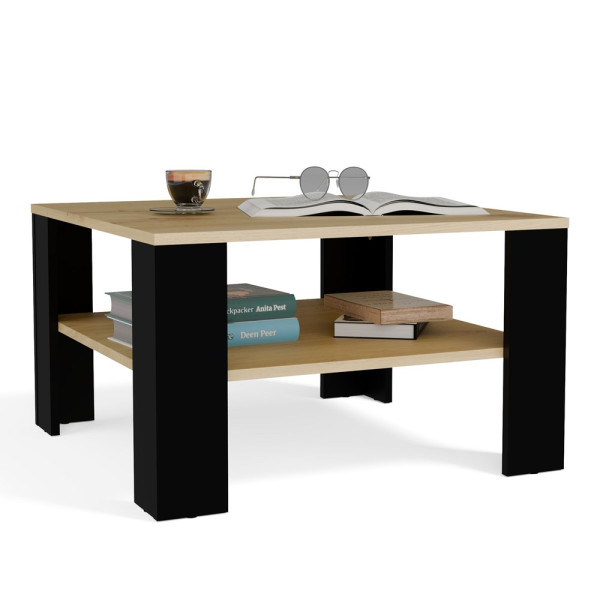 Stolik Kawowy Topeshop Z Półką Pod Blatem Square dąb artisan czerń 863598