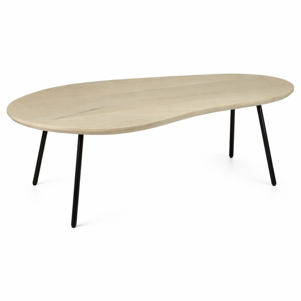 Stolik kawowy w kształcie nerki 122cm lite drewno white wash do salonu 1078670