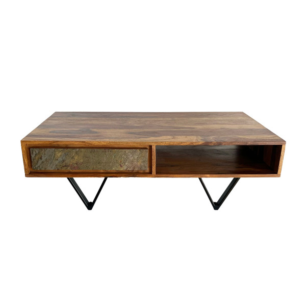 Stolik Kawowy z Drewna Sheesham 115 cm 2 Szuflady Półka Metal Czarny 756040