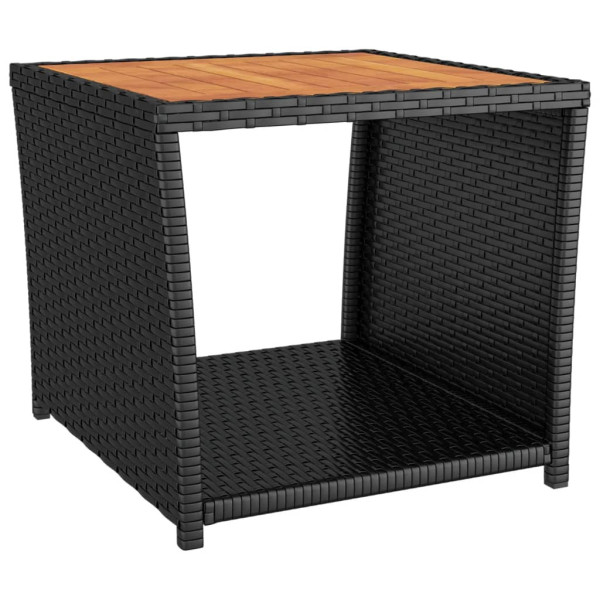 Stolik kawowy z drewnianym blatem, czarny rattan PE i akacja 630666