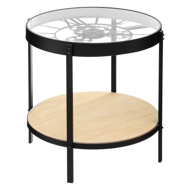 Stolik kawowy z zegarem i półką MECA, Ø 49 cm, metalowy 99844
