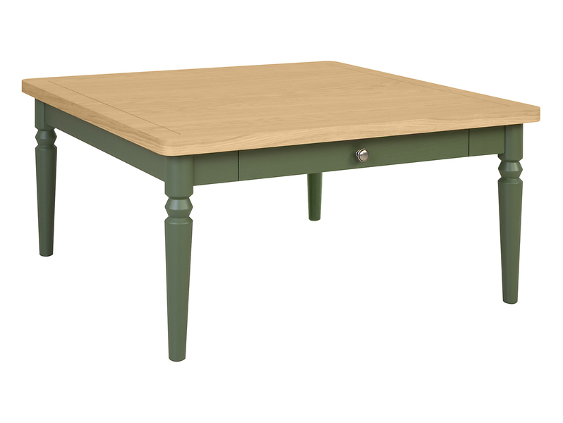 Stolik kwadratowy Dunlem 90 cm drewno naturalne/zielony oliwkowy 1057330