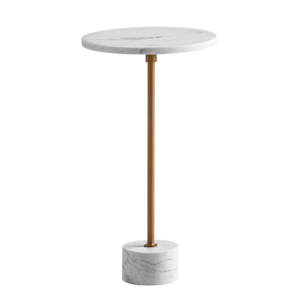 Stolik Marmurowy Biało Złoty Okrągły Pomocniczy Nowoczesny 30 cm 714122