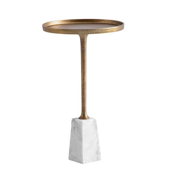 Stolik Marmurowy Okrągły Złoty Biały Metalowy do Salonu 34 cm 714130