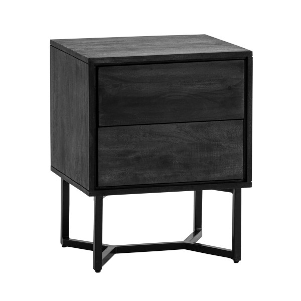 Stolik Nocny Akacja Drewno Lite 57 cm Szafka Nocna Metalowa 2 Szuflady 678694
