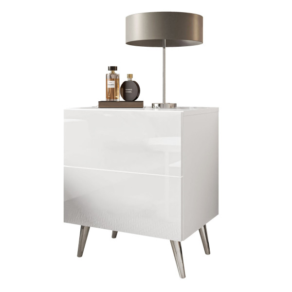 Stolik nocny AURA LUX biały push nóżki chrom 103957