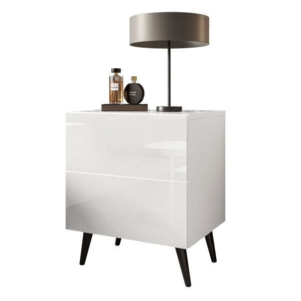 Stolik nocny AURA LUX biały push nóżki czarne 103956