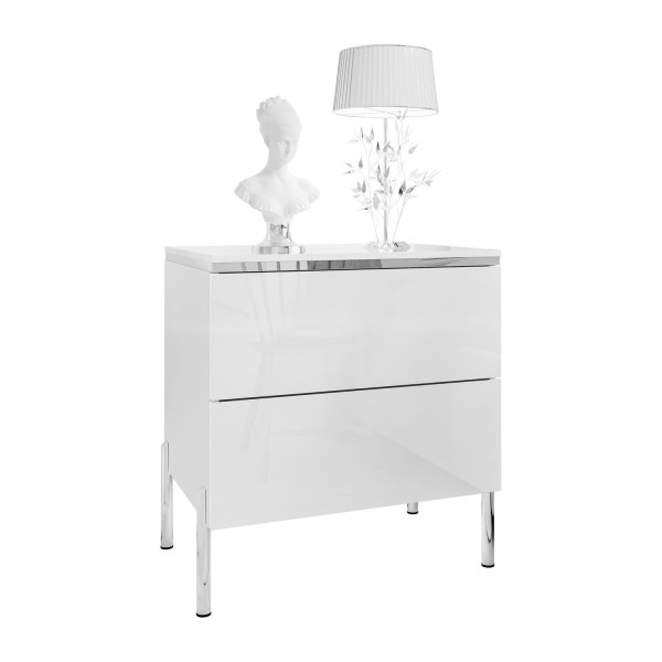Stolik nocny AURORA II SILVER biały połysk z LED, nóżki proste chrom 848170