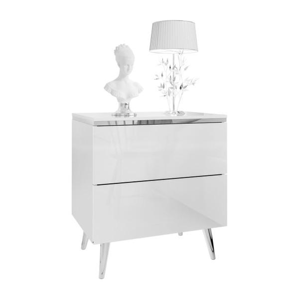 Stolik nocny AURORA II SILVER biały połysk z LED, nóżki skośne chrom 848379