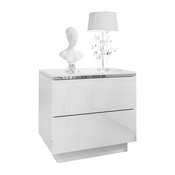 Stolik nocny AURORA II SILVER biały połysk z oświetleniem LED, cokół 848264