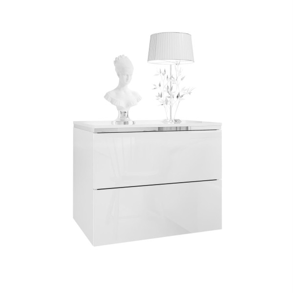Stolik nocny AURORA II SILVER biały połysk z oświetleniem LED, wisząca 848223