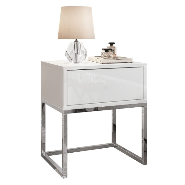 Stolik nocny BLANCO GLAMOUR chrom/biały połysk push 96852
