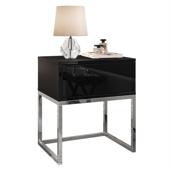 Stolik nocny BLANCO GLAMOUR chrom/czarny połysk push 96854