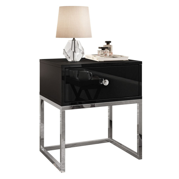 Stolik nocny BLANCO GLAMOUR chrom/czarny połysk uchwyt 96875