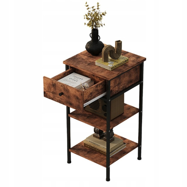 Stolik nocny komoda szafka z szufladą półką retro brąz loft 1008214