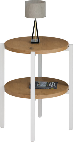 Stolik nocny okrągły loft z półką 35x35x46 cm metalowy biały 1002095